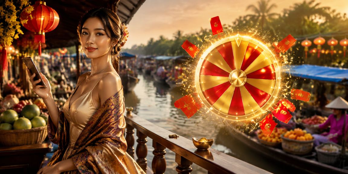 Bàn roulette lung linh bên đèn lồng trên sông Mekong