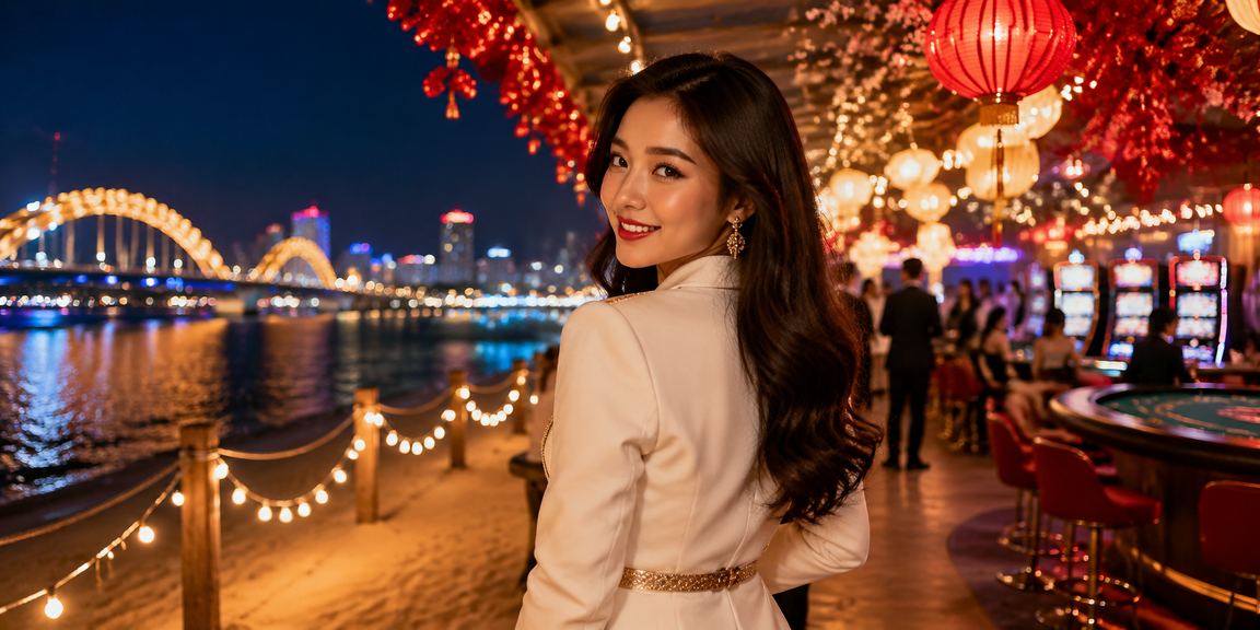 Không khí lễ hội Tết tại Sài Gòn với bàn cược và đèn neon rực rỡ